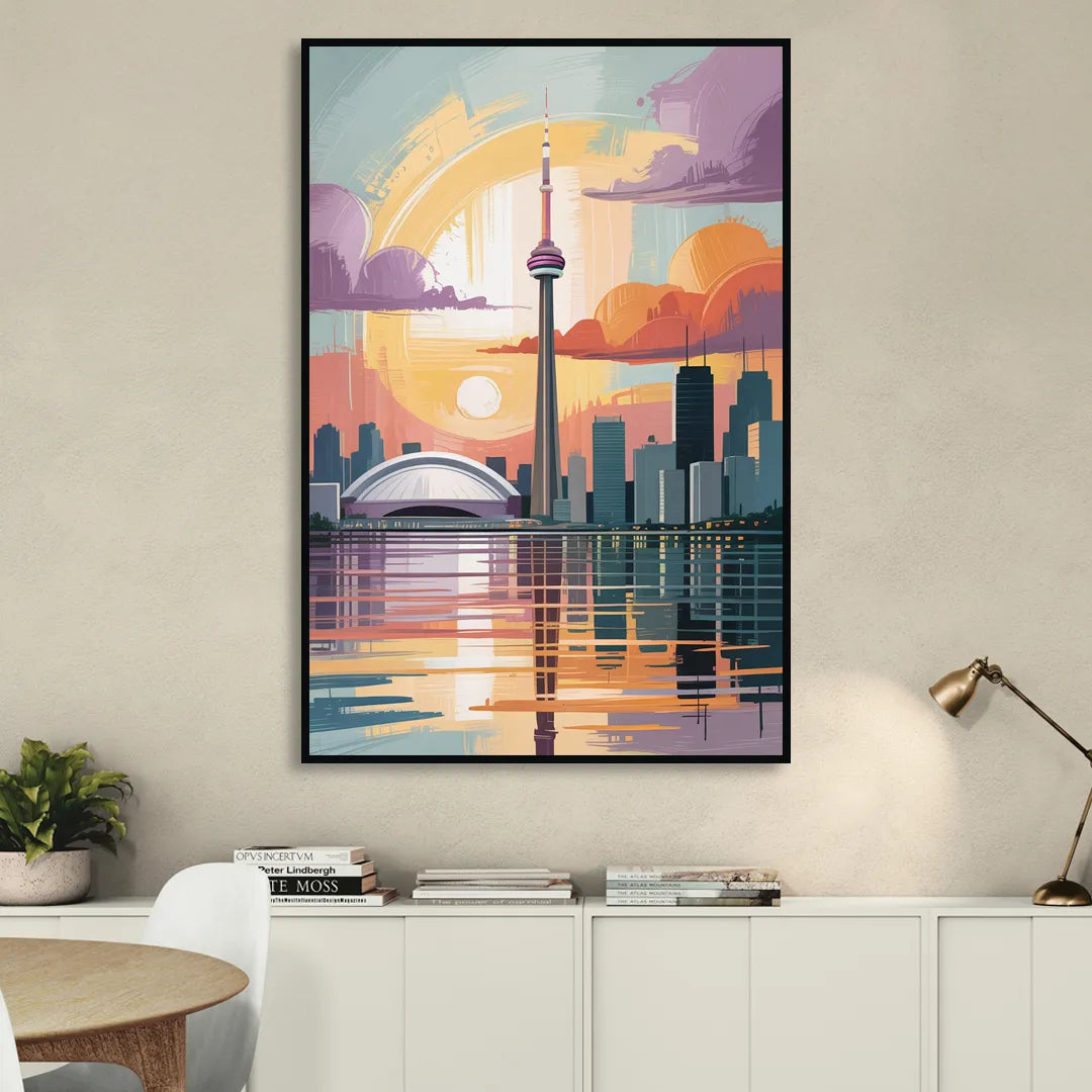 CN Tower Sunset Sitting Room - Black Canvas Wall Art