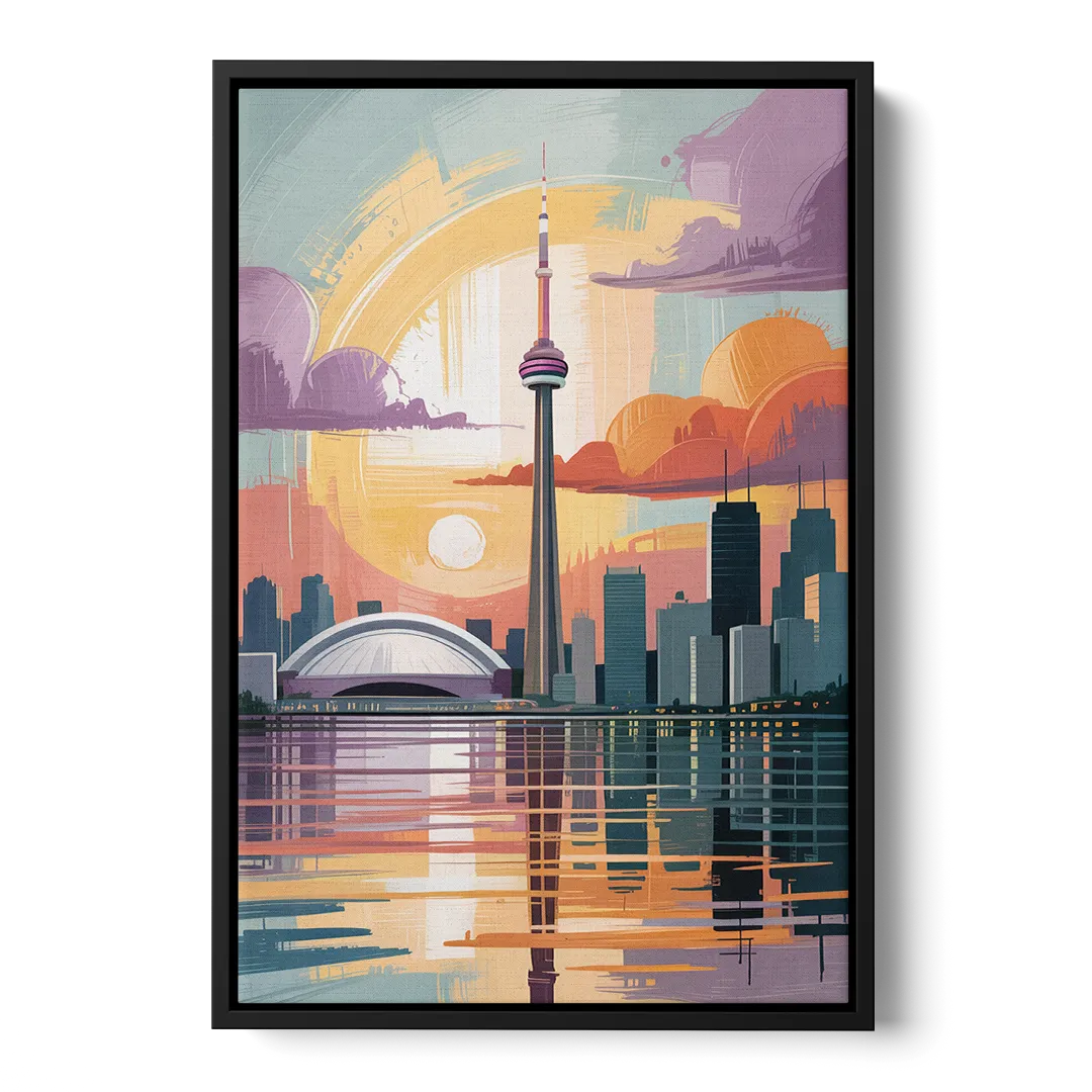 CN Tower Sunset Front - Black Canvas Wall Art