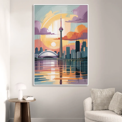 CN Tower Sunset Sitting Room - White Canvas Wall Art