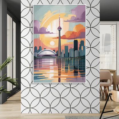 CN Tower Sunset Living Room - White Canvas Wall Art