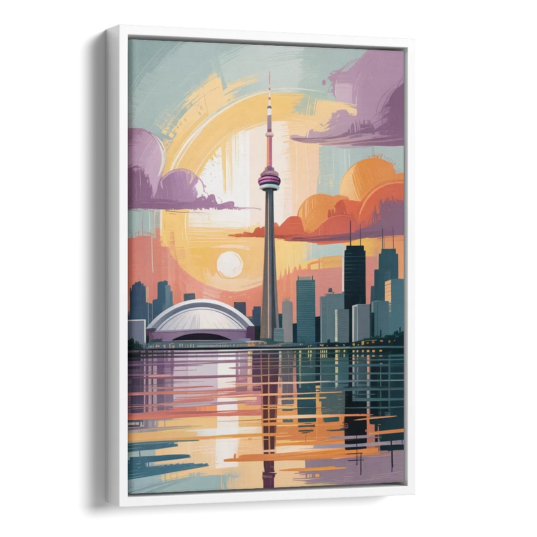 CN Tower Sunset Side - White Canvas Wall Art