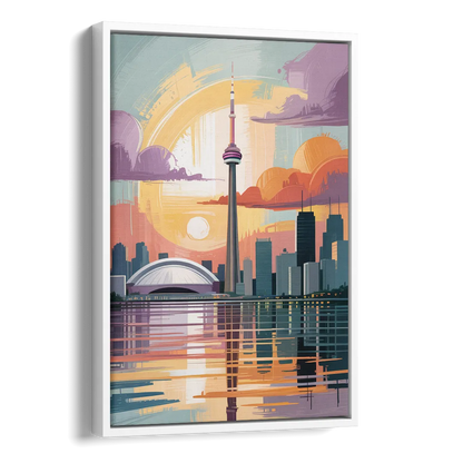 CN Tower Sunset Side - White Canvas Wall Art