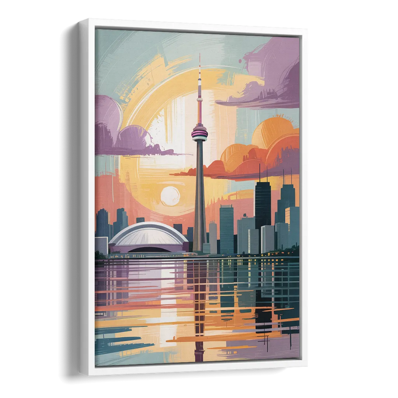 CN Tower Sunset Side - White Canvas Wall Art