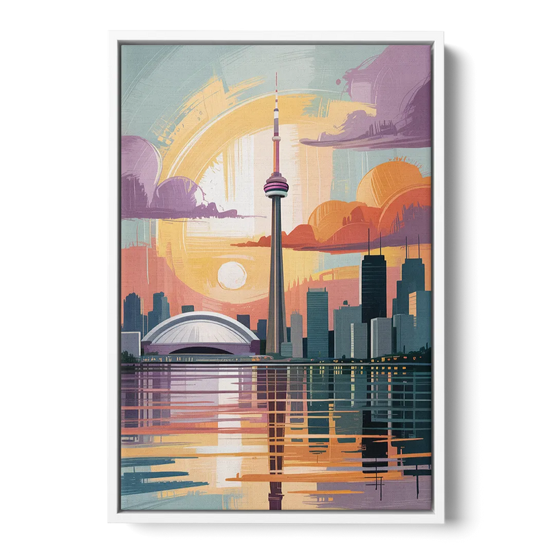 CN Tower Sunset Front - White Canvas Wall Art