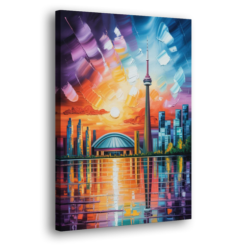 CN Tower Sunset Watercolor - Canvas Wall Art - Side