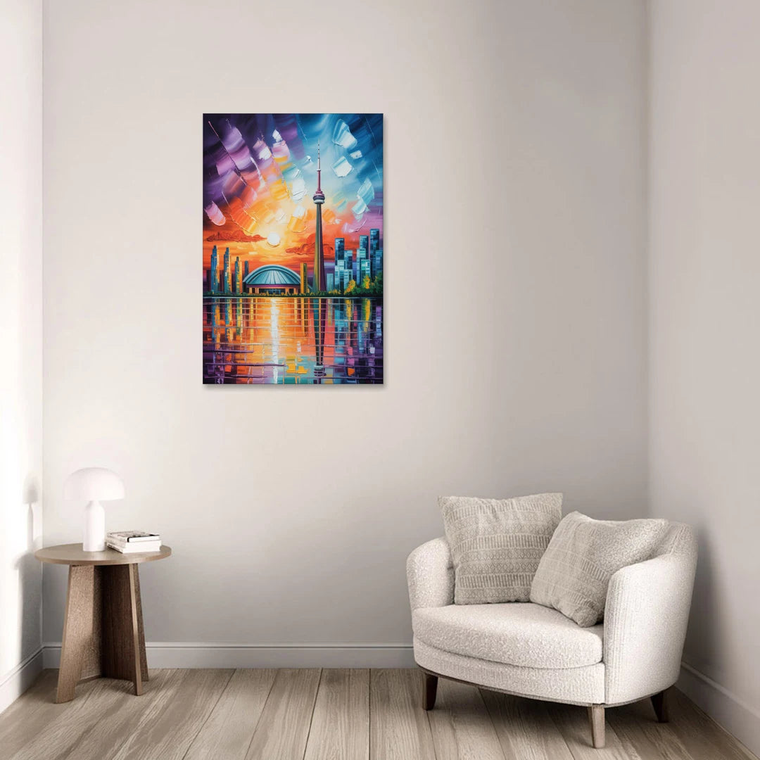 CN Tower Sunset Watercolor - Canvas Wall Art - Sofa - 24x36
