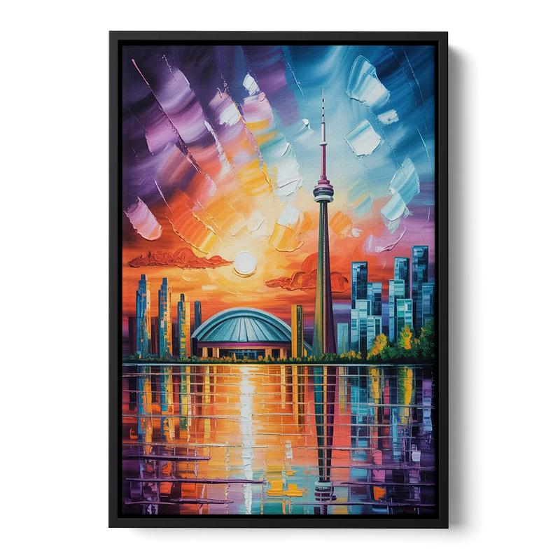 CN Tower Sunset Watercolor Front - Black Canvas Wall Art