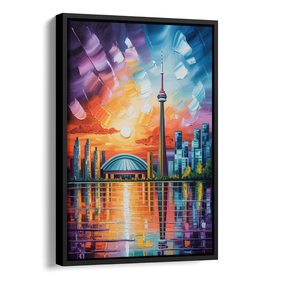 CN Tower Sunset Watercolor Side - Black Canvas Wall Art