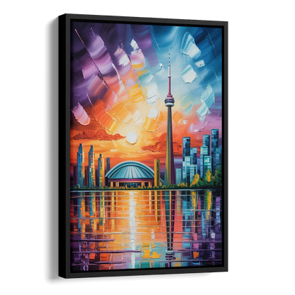 CN Tower Sunset Watercolor Side - Black Canvas Wall Art