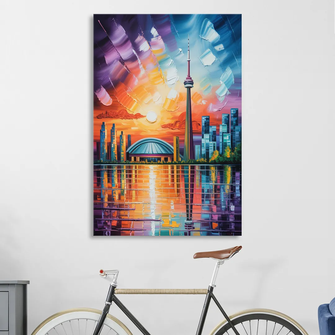 CN Tower Sunset Watercolor Sitting Room - Canvas Wall Art