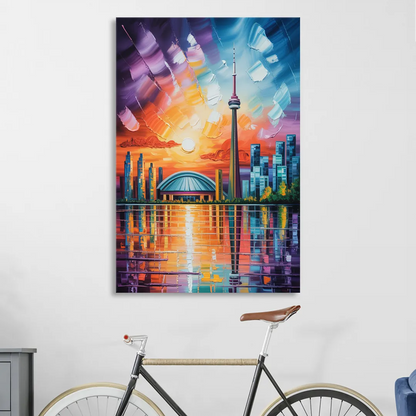 CN Tower Sunset Watercolor Sitting Room - Canvas Wall Art