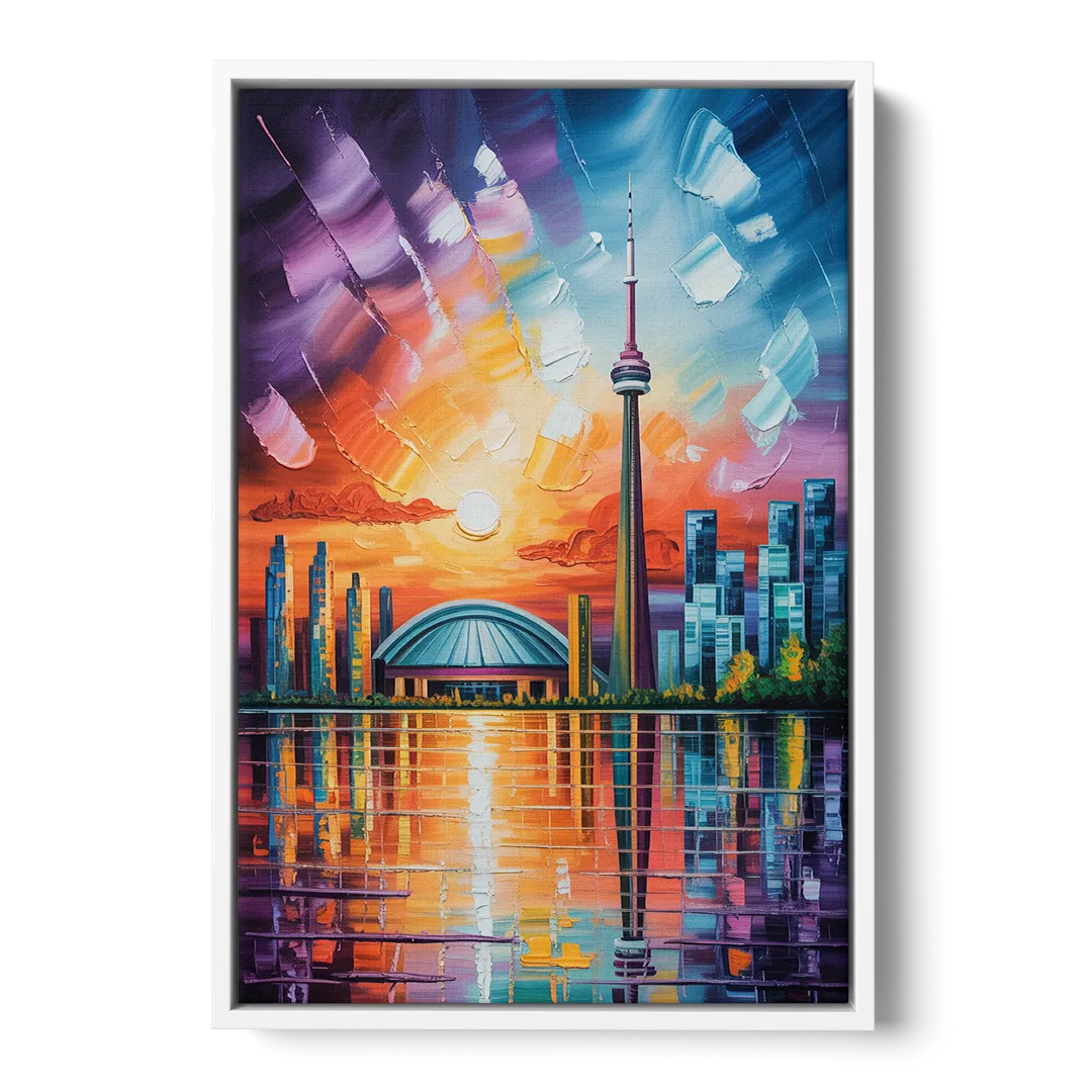 CN Tower Sunset Watercolor Front - White Canvas Wall Art