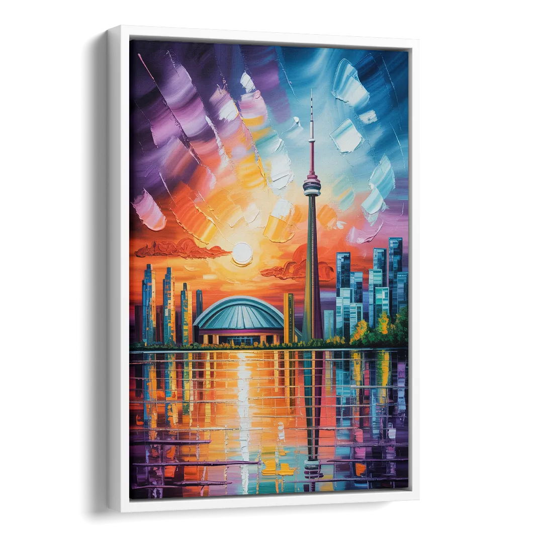 CN Tower Sunset Watercolor Side - White Canvas Wall Art