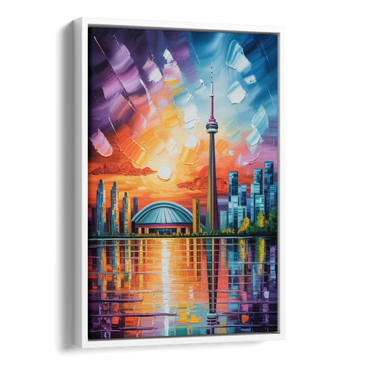 CN Tower Sunset Watercolor Side - White Canvas Wall Art