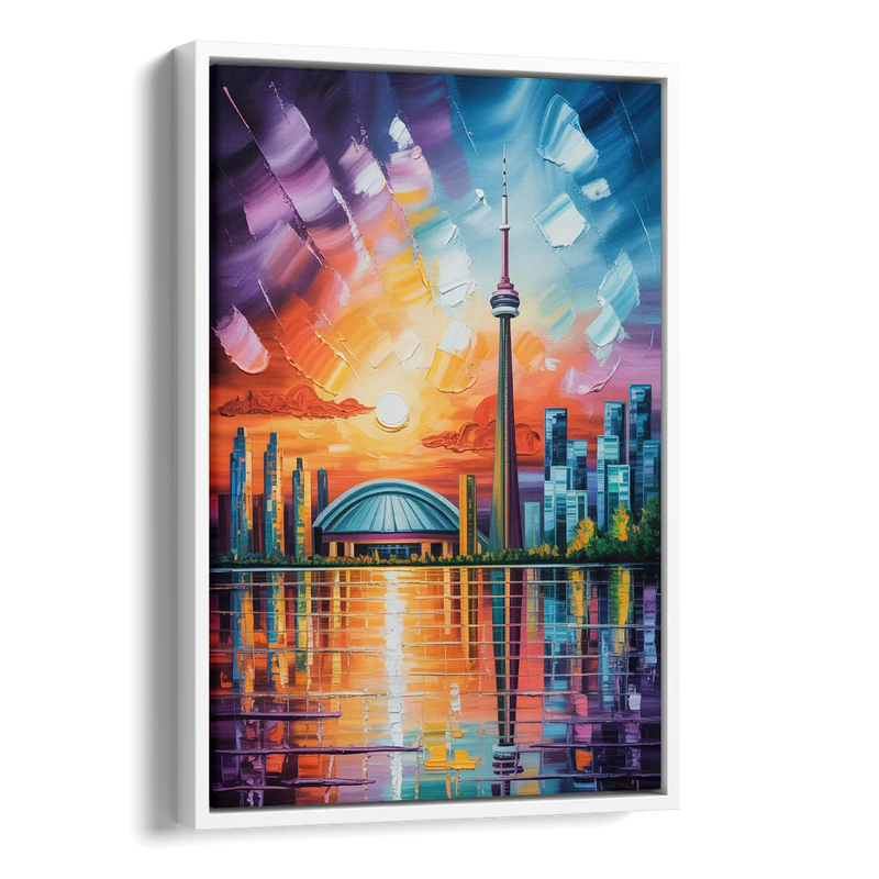 CN Tower Sunset Watercolor Side - White Canvas Wall Art