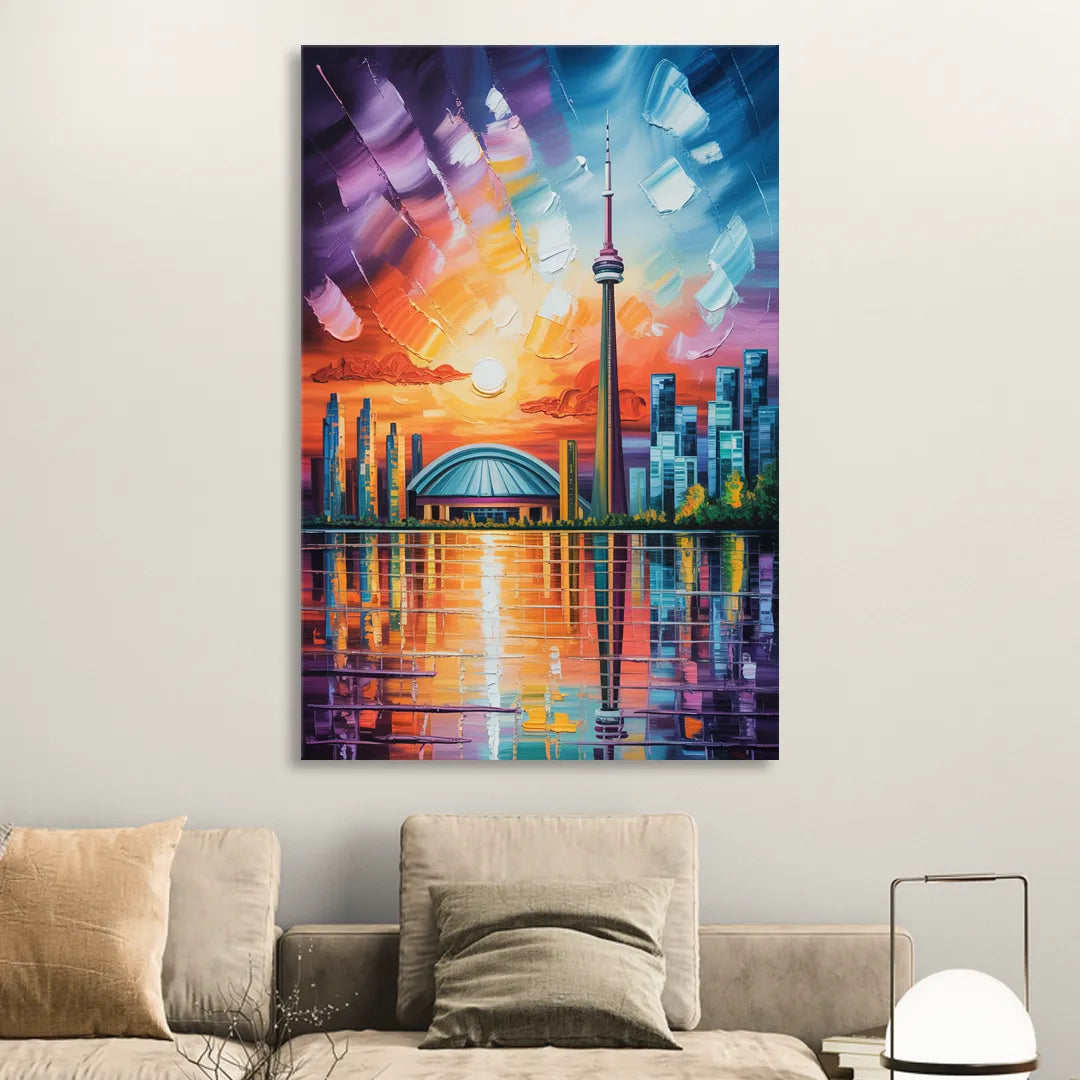 CN Tower Sunset Watercolor Living Room - Canvas Wall Art