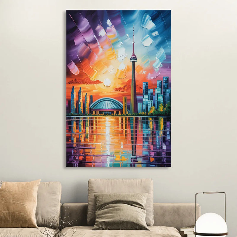 CN Tower Sunset Watercolor Living Room - Canvas Wall Art