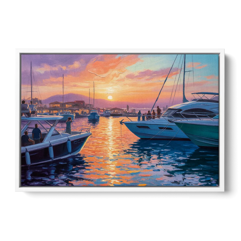 Cabo Marina Sunset Front - White Canvas Wall Art