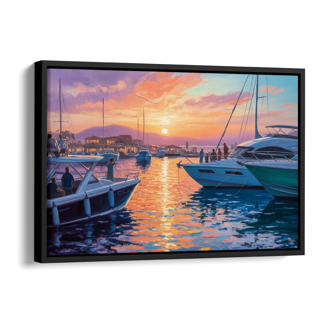 Cabo Marina Sunset Side - Black Canvas Wall Art