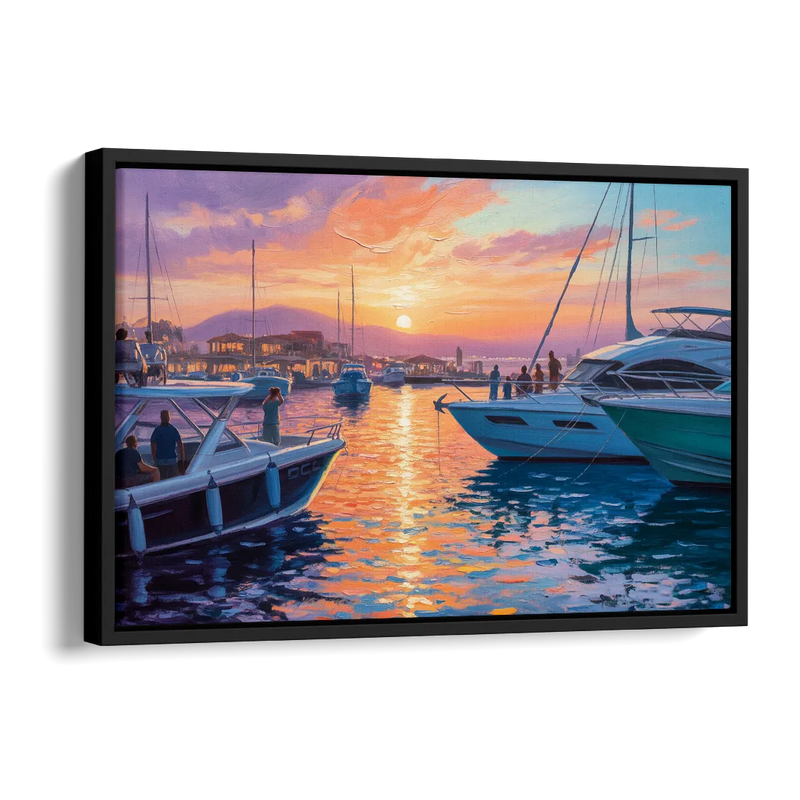 Cabo Marina Sunset Side - Black Canvas Wall Art