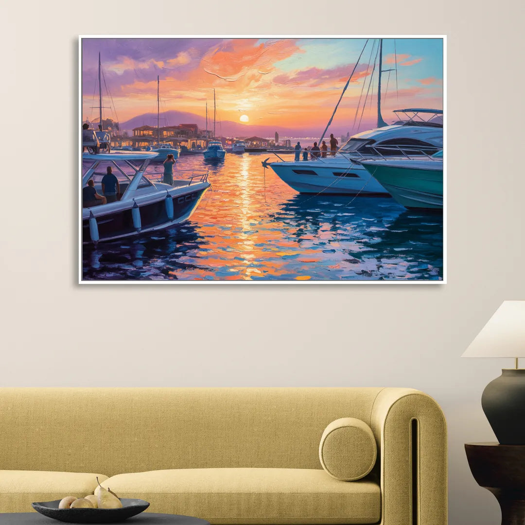 Cabo Marina Sunset Sitting Room - White Canvas Wall Art