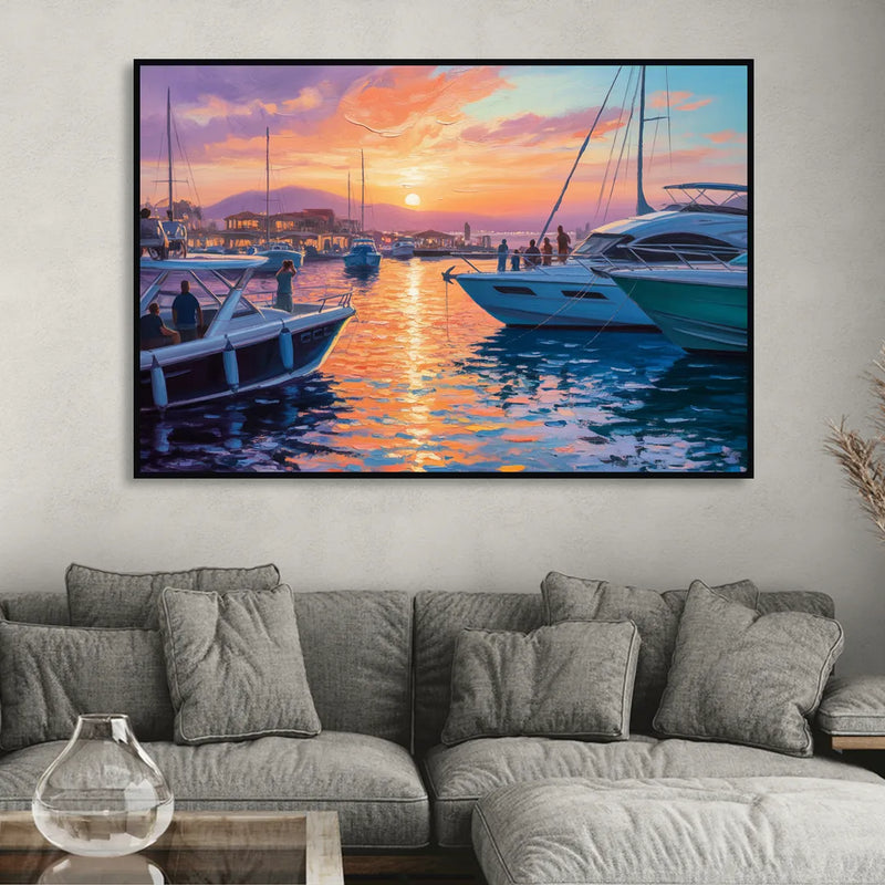 Cabo Marina Sunset Sitting Room - Black Canvas Wall Art