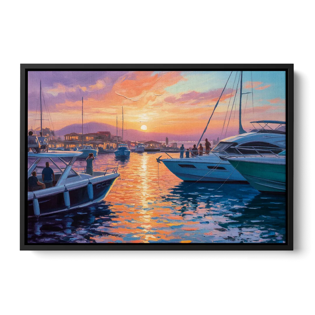 Cabo Marina Sunset Front - Black Canvas Wall Art