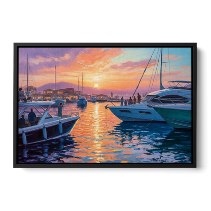 Cabo Marina Sunset Front - Black Canvas Wall Art