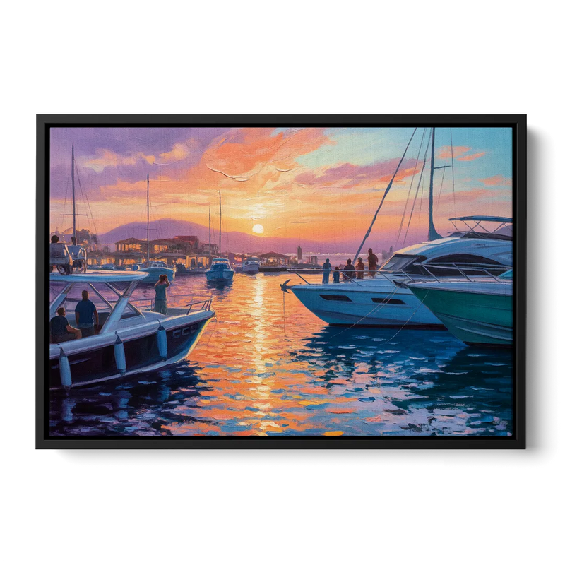 Cabo Marina Sunset Front - Black Canvas Wall Art