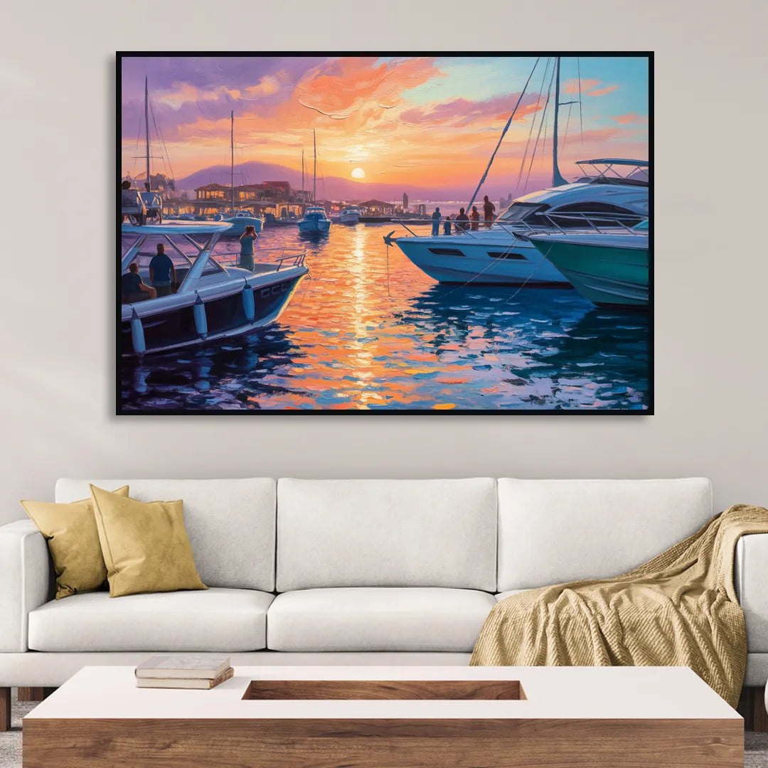 Cabo Marina Sunset Living Room - Black Canvas Wall Art