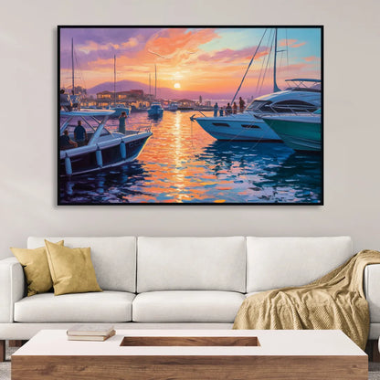 Cabo Marina Sunset Living Room - Black Canvas Wall Art