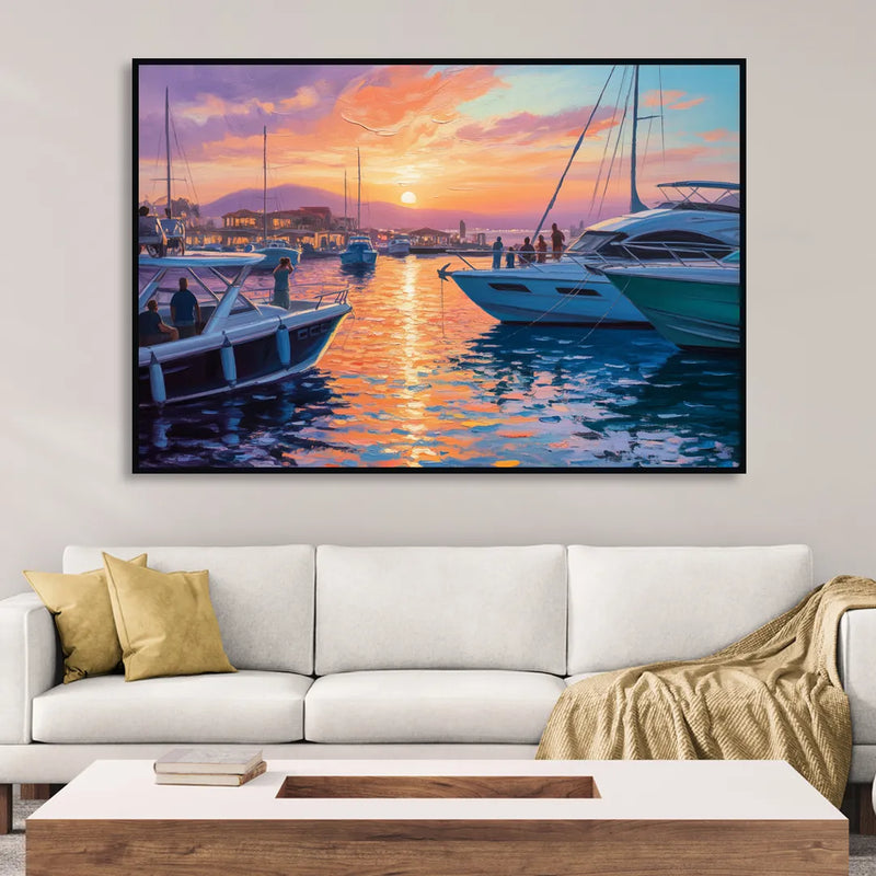 Cabo Marina Sunset Living Room - Black Canvas Wall Art