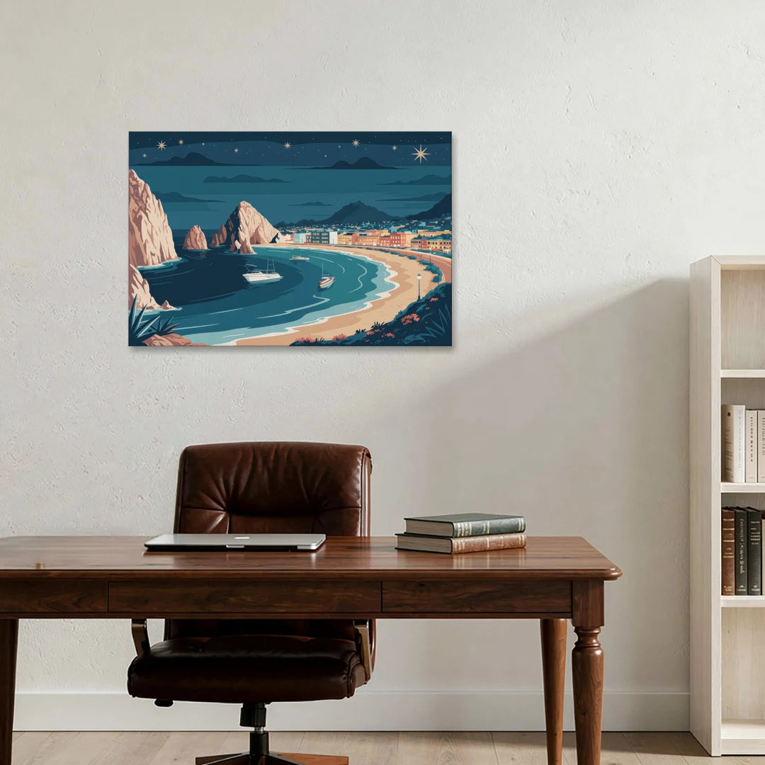 Cabo San Lucas Night Skyline - Canvas Wall Art - Office - 36x24