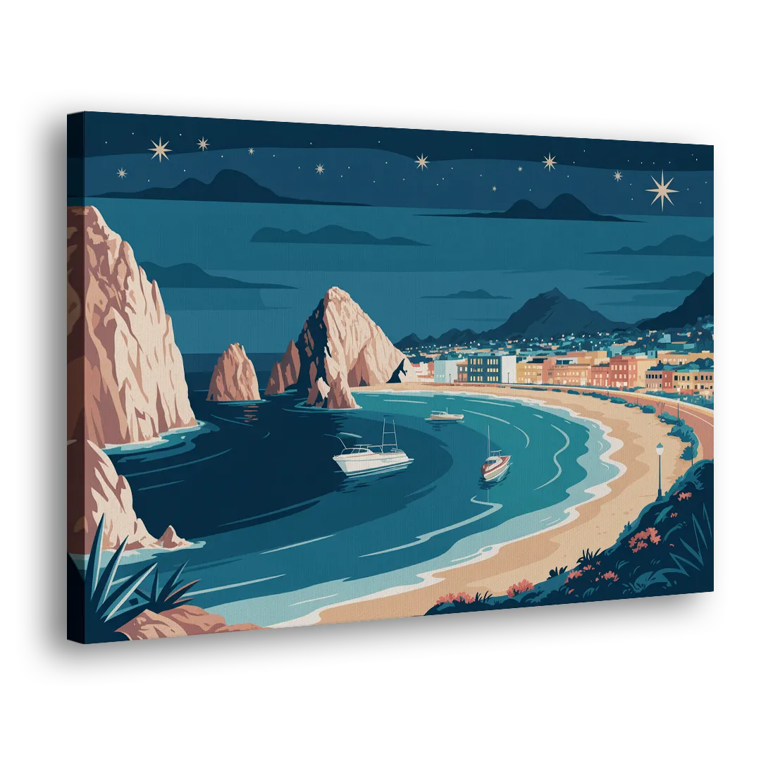 Cabo San Lucas Night Skyline Side - Canvas Wall Art