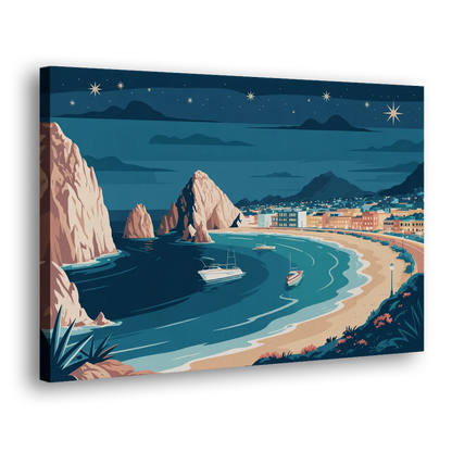 Cabo San Lucas Night Skyline Side - Canvas Wall Art
