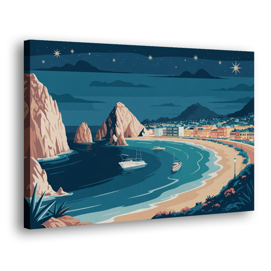 Cabo San Lucas Night Skyline Side - Canvas Wall Art