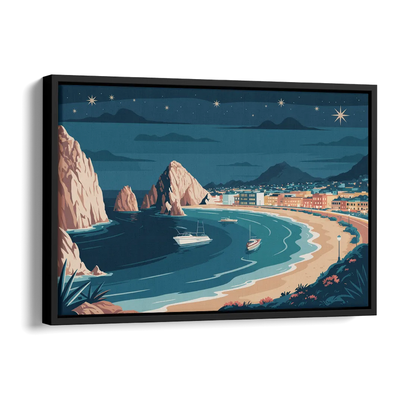 Cabo San Lucas Night Skyline Side - Black Canvas Wall Art