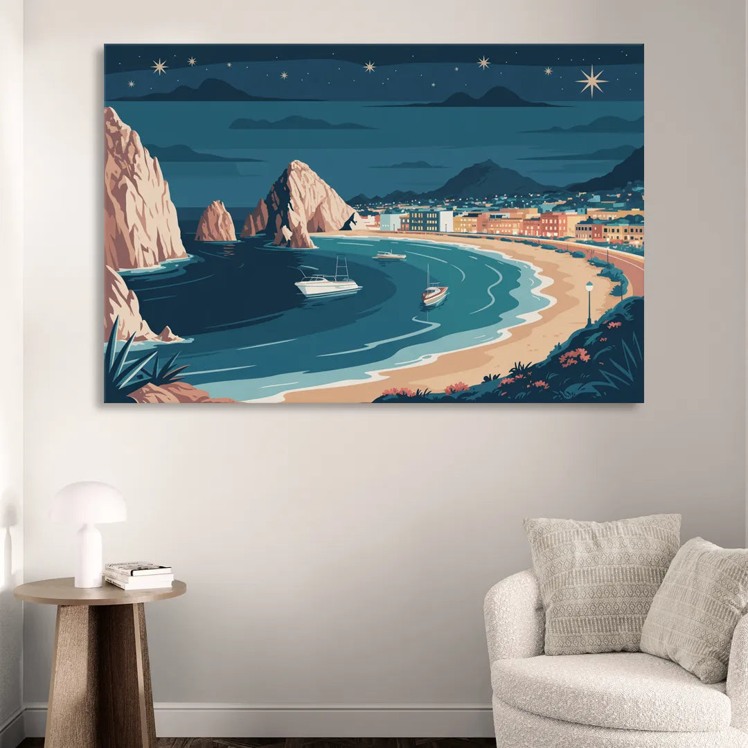 Cabo San Lucas Night Skyline Sitting Room - Canvas Wall Art