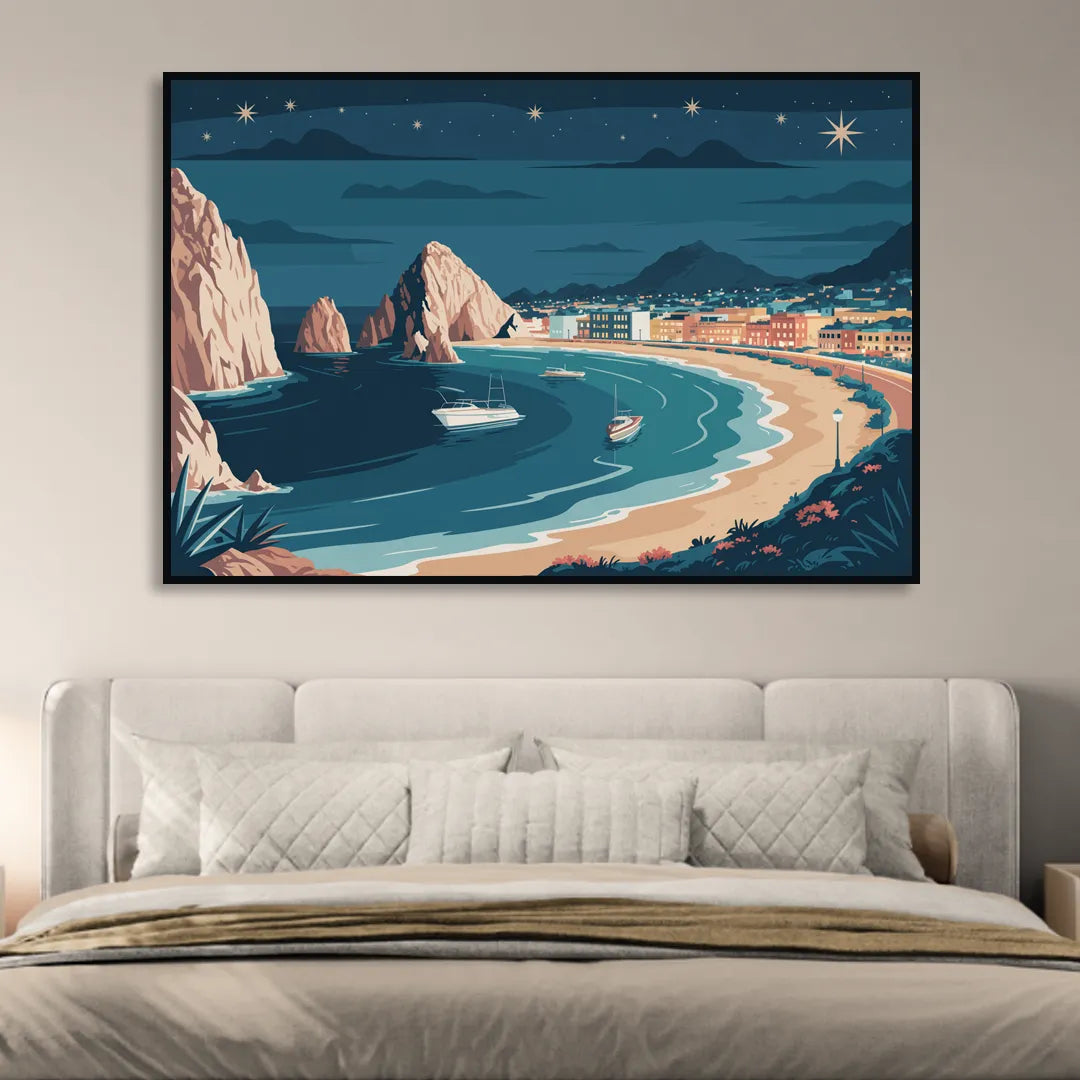 Cabo San Lucas Night Skyline Sitting Room - Black Canvas Wall Art