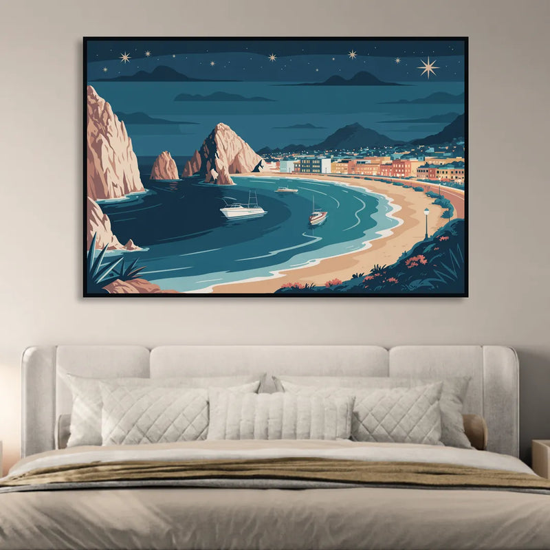 Cabo San Lucas Night Skyline Sitting Room - Black Canvas Wall Art