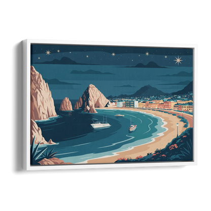 Cabo San Lucas Night Skyline Side - White Canvas Wall Art