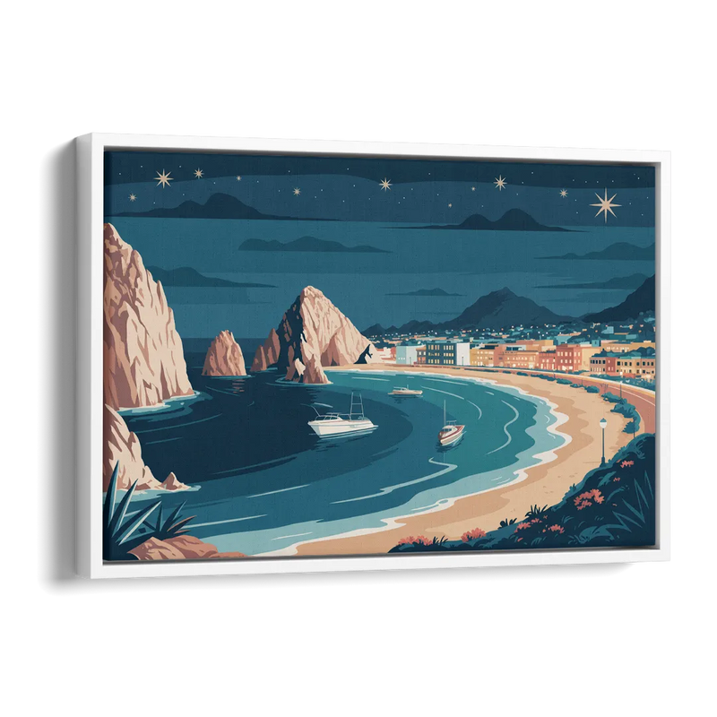 Cabo San Lucas Night Skyline Side - White Canvas Wall Art