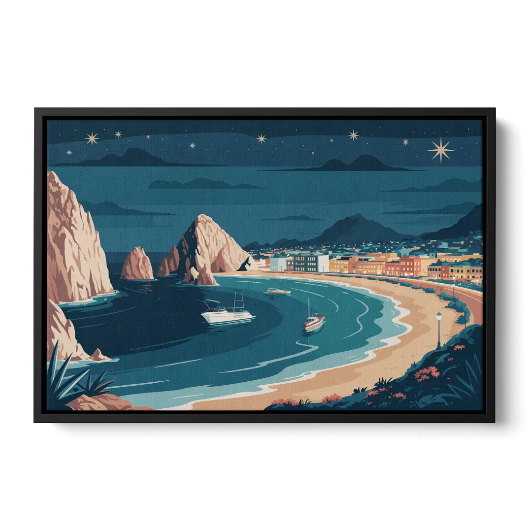 Cabo San Lucas Night Skyline Front - Black Canvas Wall Art