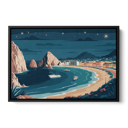 Cabo San Lucas Night Skyline Front - Black Canvas Wall Art