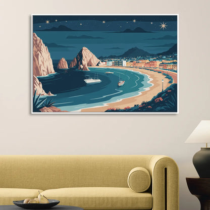 Cabo San Lucas Night Skyline Living Room - White Canvas Wall Art