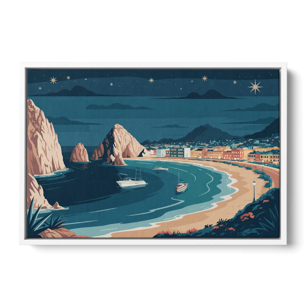 Cabo San Lucas Night Skyline Front - White Canvas Wall Art