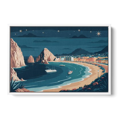 Cabo San Lucas Night Skyline Front - White Canvas Wall Art
