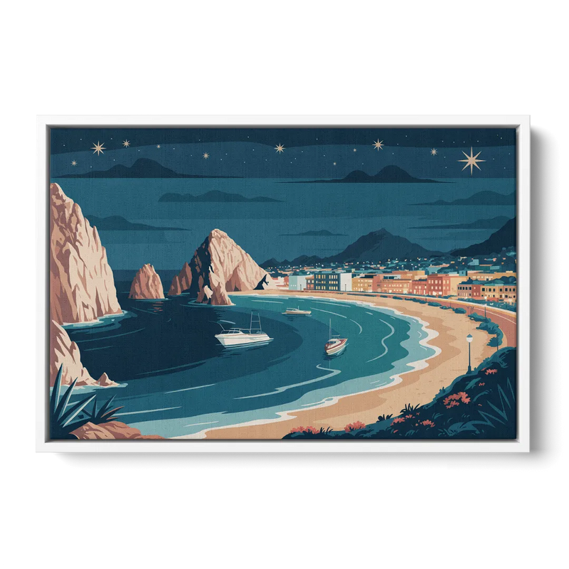 Cabo San Lucas Night Skyline Front - White Canvas Wall Art