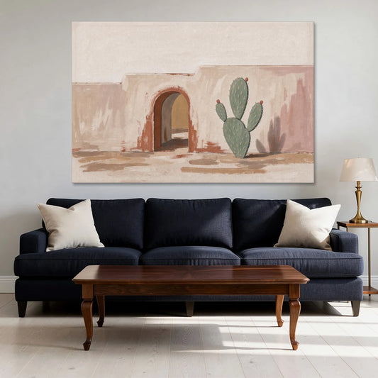 Cactus Wall Art by an Adobe Arch - Canvas Wall Art - Sofa - 60x40
