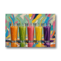 Cafe Canvas Art of Five Fresh Juice Glasses - Canvas Wall Art - Front